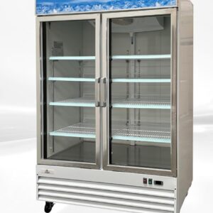commercial double door display refrigerator with glass doors