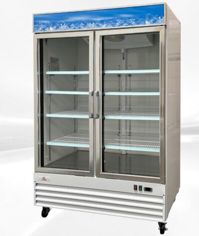 commercial double door display refrigerator with glass doors