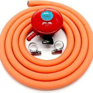 lpg-gas-regulator-with-high-pressure-hose-kit LPG gas regulator with high-pressure orange hose and hose clamps for propane gas cylinders
