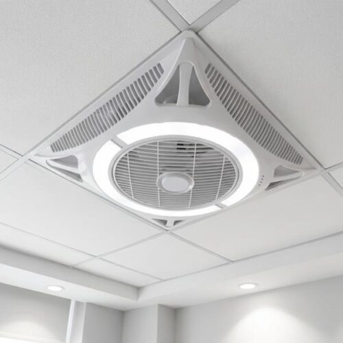 Recessed ceiling louver fan with integrated LED light measuring 60cm × 60cm